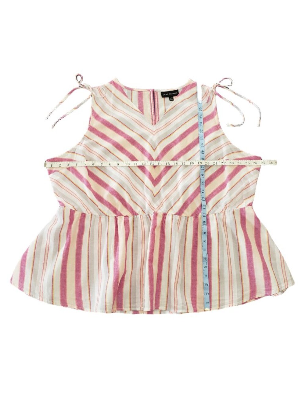 Lane Bryant Linen Blend Peplum Top Pink Stripe Size 26/28 Plus - Picture 7 of 8